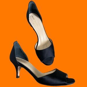 90's 00's vintage black satin peep toe y2k kitten heels pumps Size 5 kate spade